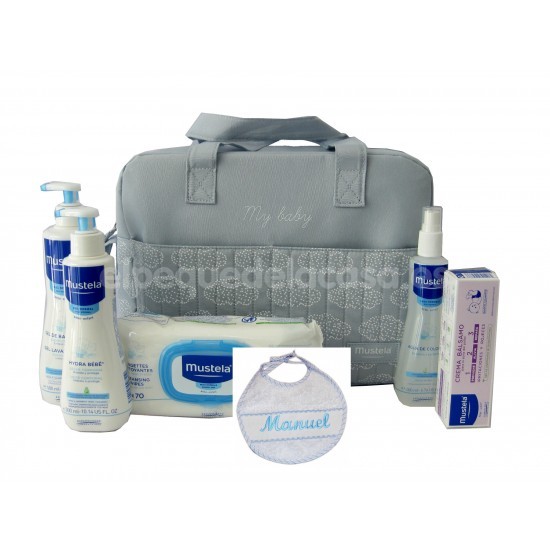 Bolso Mis Primeros Productos Mustela + babero personalizado