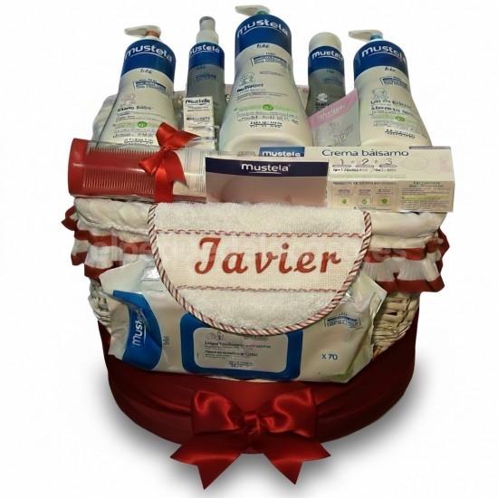 Canastilla Mustela con base lazada de pa�ales dodot