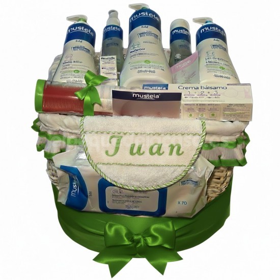 Canastilla Mustela con base lazada de pa�ales dodot