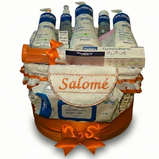 Canastilla Mustela con base lazada de pa�ales dodot